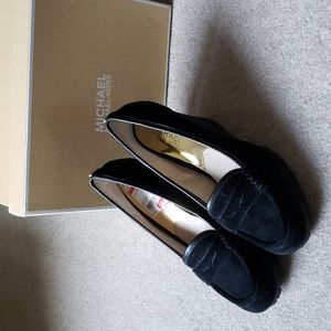 NWT Michael Kors Black Suede Rory Loafer Wedges, Size 8.5